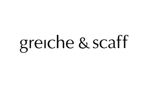 The image features the text "greiche & scaff" in a simple, black, serif font on a white background.