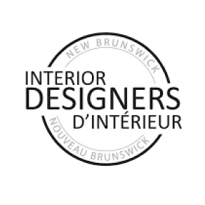 Logo with a circular design featuring the text "INTERIOR DESIGNERS D’INTÉRIEUR" in the center, and "NEW BRUNSWICK" and "NOUVEAU BRUNSWICK" around the outer edge.