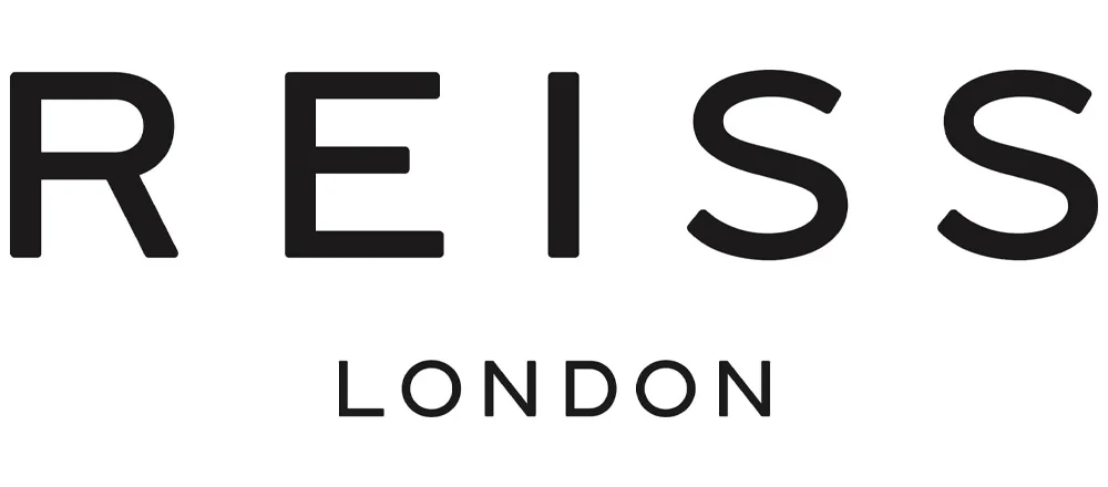 The image displays the Reiss London logo. "REISS" is written in large, bold, black uppercase letters, and "LONDON" is centered below in smaller black uppercase letters on a white background.